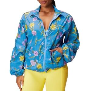 Fabletics Oversized Flyweight Windbreaker Floral Print Women’s Size S Blue